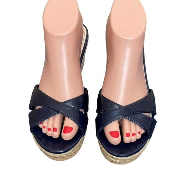 PRADA Platform Cork Wedge
Navy Blue Patent Leather
Sandals Sz EU 37.5 US 7.5 - Picture 3 of 15